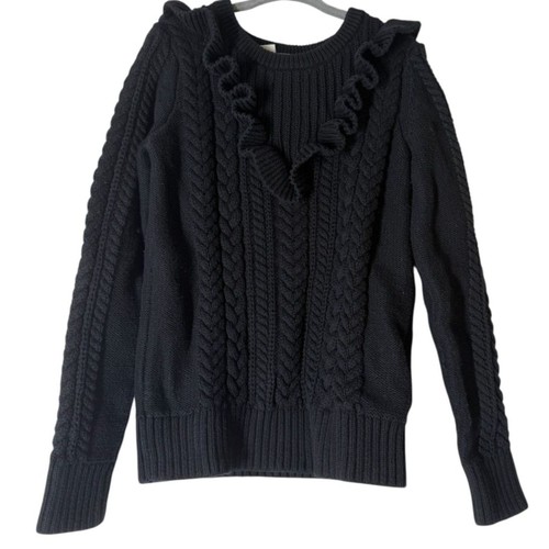 Gap Black Ruffle Cable Knit Sweater Girls Sz M/8 100% Cotton Casual