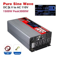 1500W Peak 3000W Pure Sine Wave Power Inverter 24V DC to AC 110V 120V with LCD