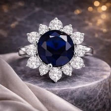 4.50Ct Round Cut Natural Blue Sapphire & Solid 950 Platinum Anniversary Ring
