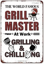 BBQ Grill Barbecue Tin Metal Signs Home D cor 8x12 The World Famous Grill Mast