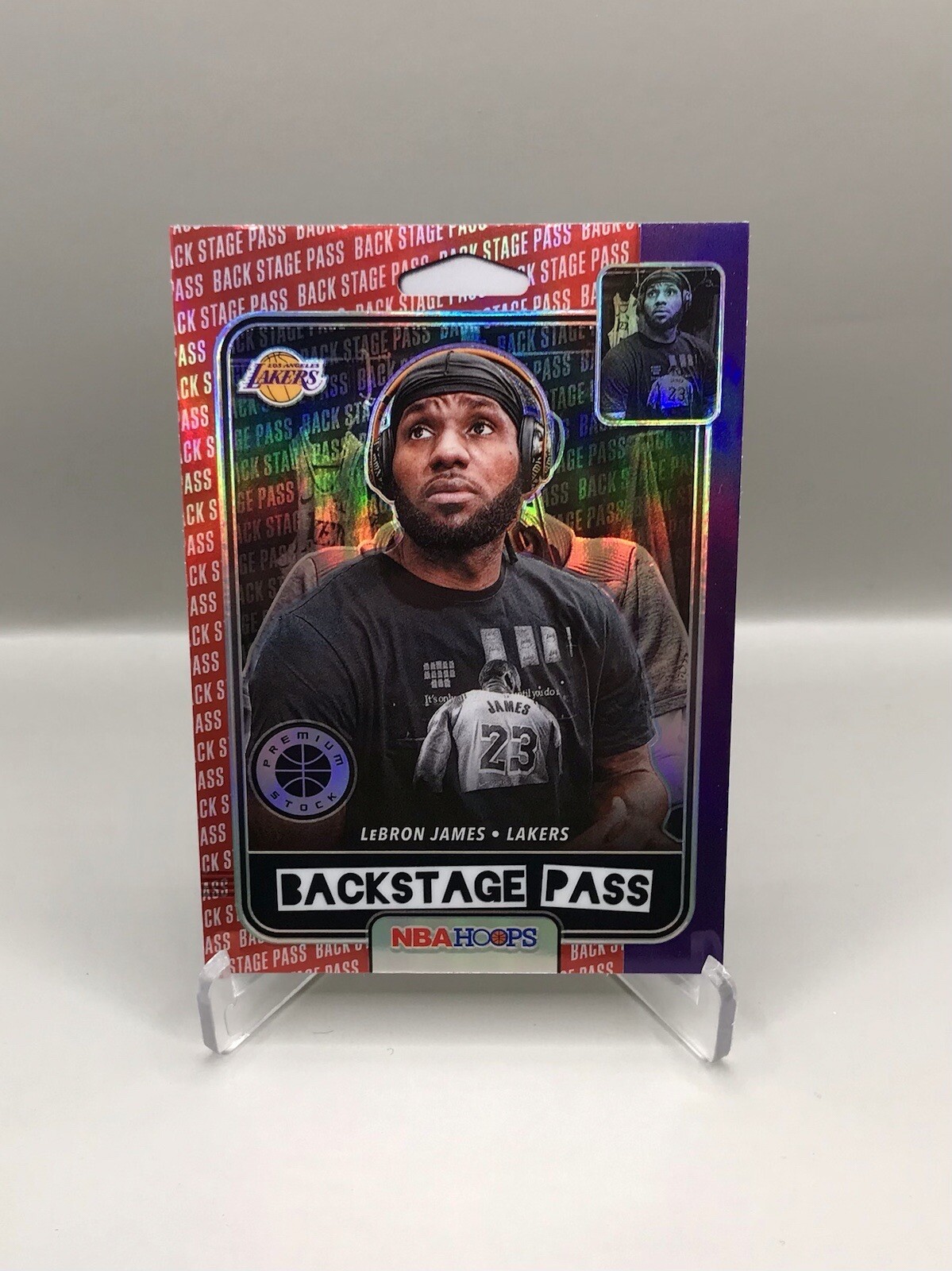 2019-2020 NBA Hoops Premium Stock Red Prizm LeBron James Backstage Pass Holo