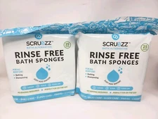 Lot of 2 SCRUBZZ Rinse Free 25 Count Packages Bath Single Use Shower Sponge