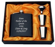 Personalised Engraved 6oz Hip Flask Set Step Father of the Bride Groomsman Gift 