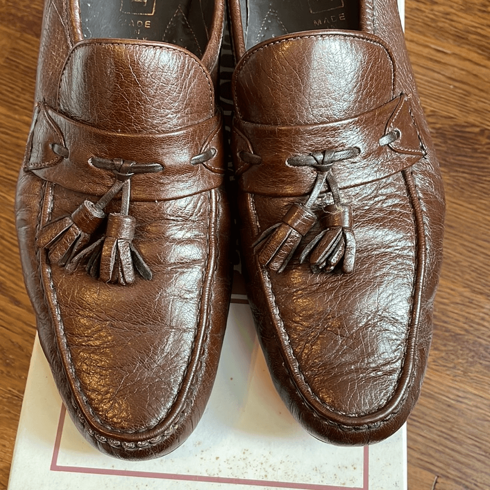 E.T. Wright Tassel‎ Deerskin brown leather slip on loafers ET Wright Shoes Mens 9.5E Tassel Loafers Maroon Leather Made  main image 3