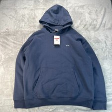 Nike Solo Swoosh Fleece Pullover Hoodie Mens L Blue Heavyweight