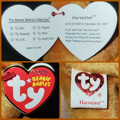 ❤️ 2007 HARVESTER Orange Cornucopia Thanksgiving BEAR Ty Beanie