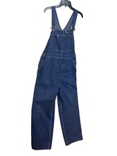 Vtg Big Mac Square Back Overalls Sz 38x30 70s Cargo Wide Leg Dark Wash Denim