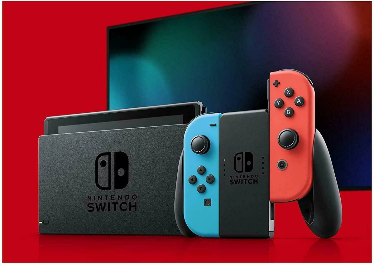 Nintendo Switch with Neon Blue and Neon Red Joy-Con