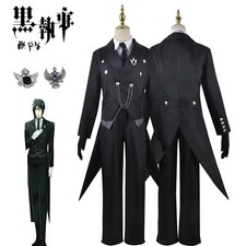 Black Butler Kuroshitsuji Sebastian Michaelis Uniform Suit Cosplay Costume , Wig