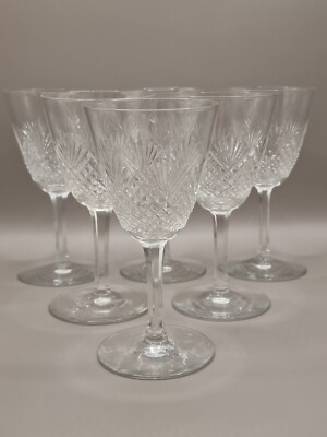 6er Set Art Deco Periode Kristall Ananas Schliff Sechseckiger Stiel Weingläser 5''
