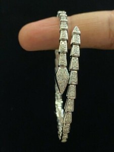 Authentic 2.60Ct Round Real Moissanite Serpent Viper Women's Bangle 14K White Gold Plated