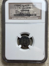 1750MO M MEXICO 1/2 REAL EL CAZADOR SHIPWRECK NGC GENUINE Pillar Type