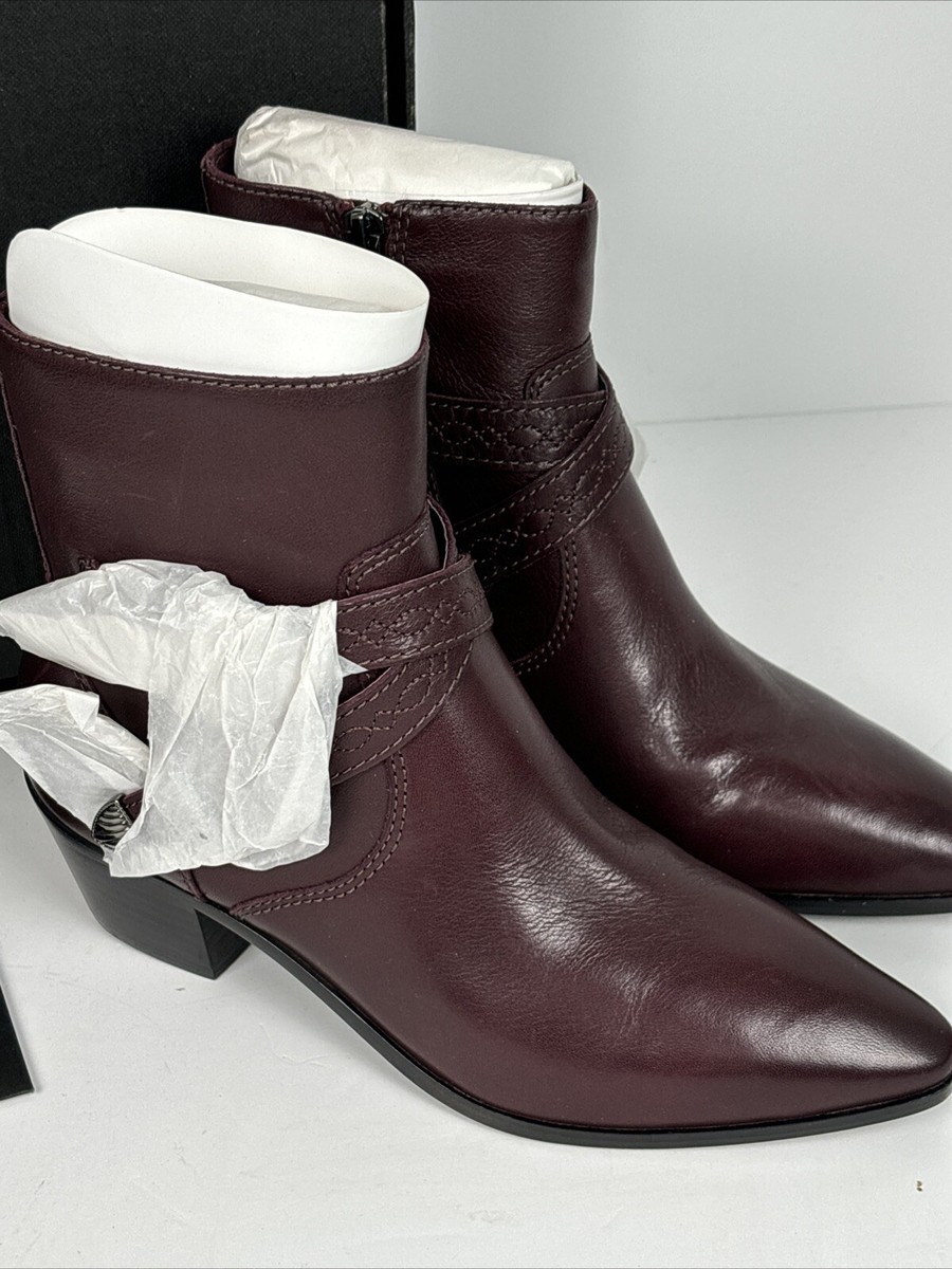 Frye Womens Ellen Buckle Short Wine Leather Zip Western Boots Size