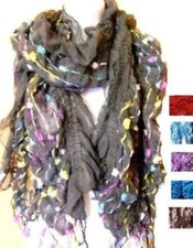Multi Color Polka Dot Scrunch Ruffle Scarf Knit Stripe Long Ball Fringe Tassel