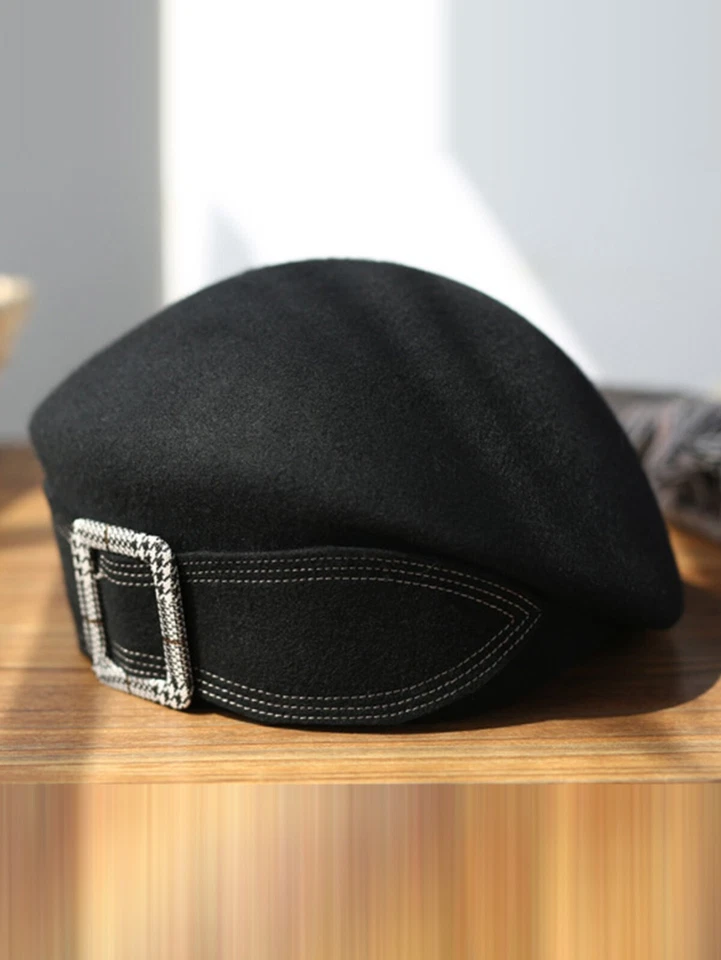 Wool Felt Beret Fascinator Hats For Women Tea Party Church Pillbox Hat With Bow - Image 4 of 4