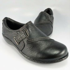Clarks ASHLAND BLUSH Loafers Womens Size 6M Black Leather Slip-Ons Moccasins
