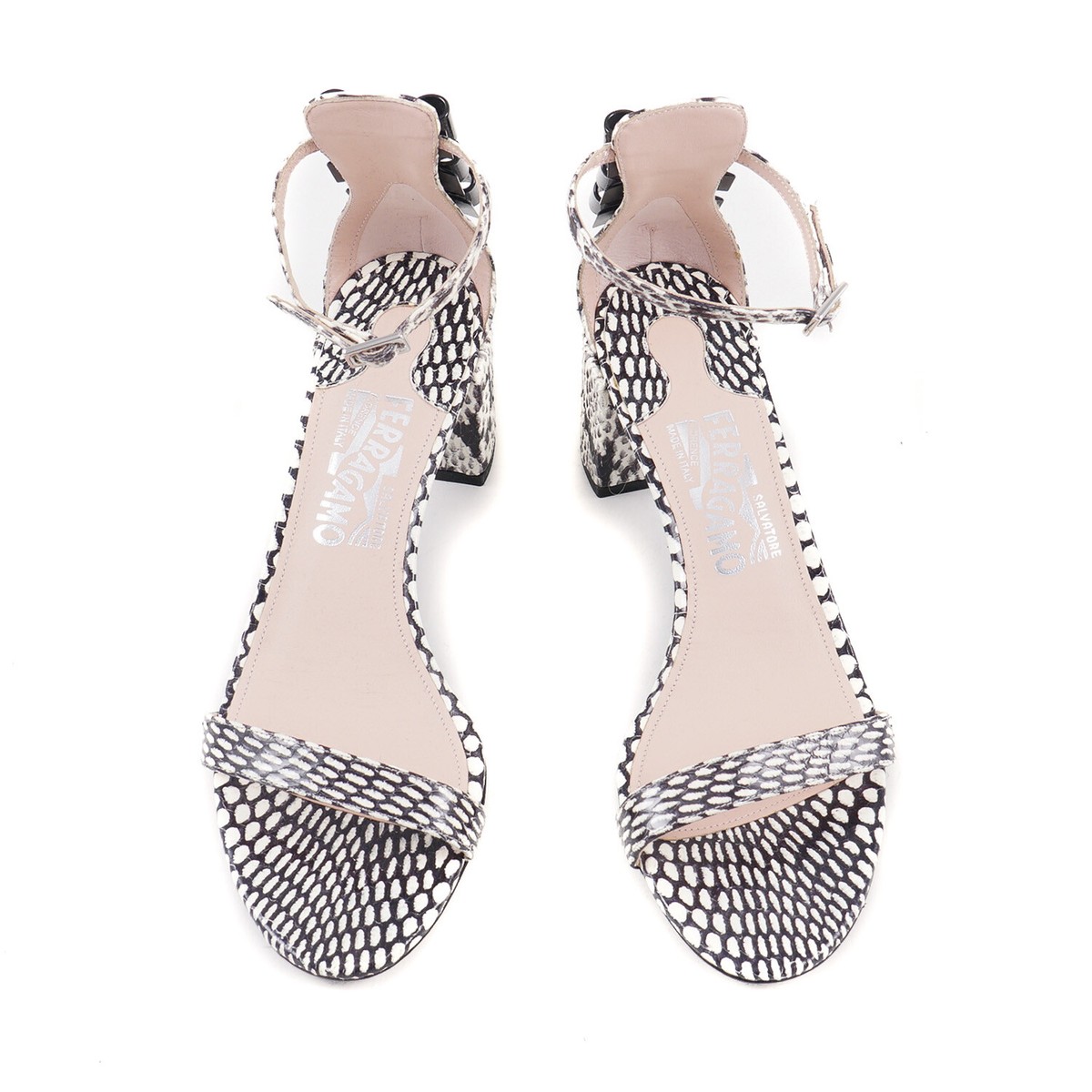 Salvatore Ferragamo CONNIE サンダル 6 1/2 B Salvatore Ferragamo 'Connie' Black and White Snakeskin Pump Sandal