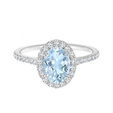 Blue Natural Aquamarine Gemstone Solitaire with Accents Ring 925 Sterling Silver