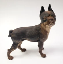 Hubley Cast Iron Doorstop Boston Terrier Original Paint Dog Statue Red Tongue