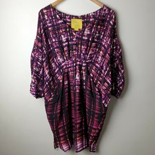 Maeve Anthropologie Size S Purple Check Floral Draped Short Dress Formal Summer