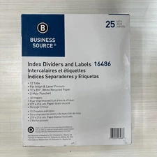 Business Source Index Dividers 3HP 12-Tab 25 Sets/BX White 16486