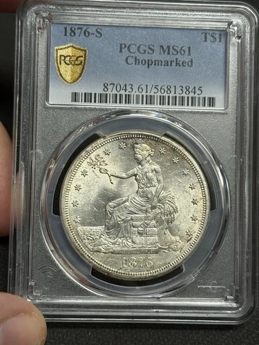 1876-S PCGS MS61 ‘Chopmarked’ Trade Dollar U.S. $1 Type Silver Coin Mint State