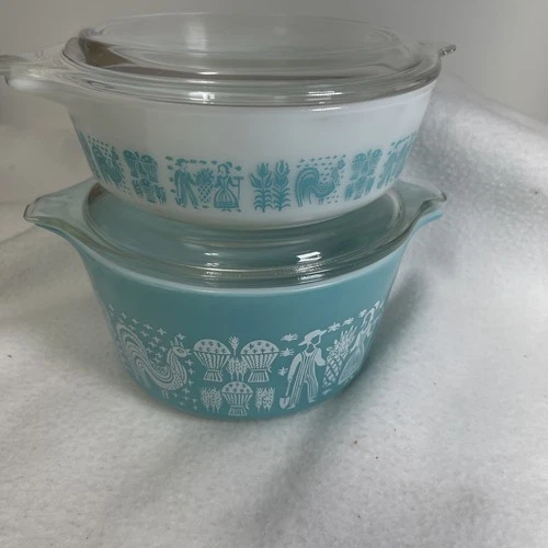Vintage Pyrex Bowl Set (1 Pint & 1 Quart) 473 & 471  Lids 470-C5 & 470-C