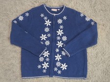 Vintage Croft  Barrow Womens L Navy Fleece Cardigan Snowflakes