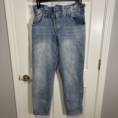 Almost Famous Jeans Women Size L Straight Leg Cinch Waist Faded Casual Boho