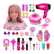 Makeup and Hair Styling Doll Head Toy Kit - 39Pieces Pretend Play Set with Ha...