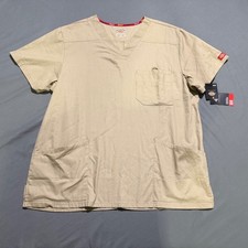 Dickies Scrub Top mens XL Khaki EDS Signature V-Neck Multi-Pocket NWT
