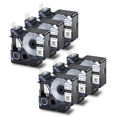 6PK Dymo Rhino 4200 A18445 Black on White Industrial IND Vinyl Label Tape 3/4''