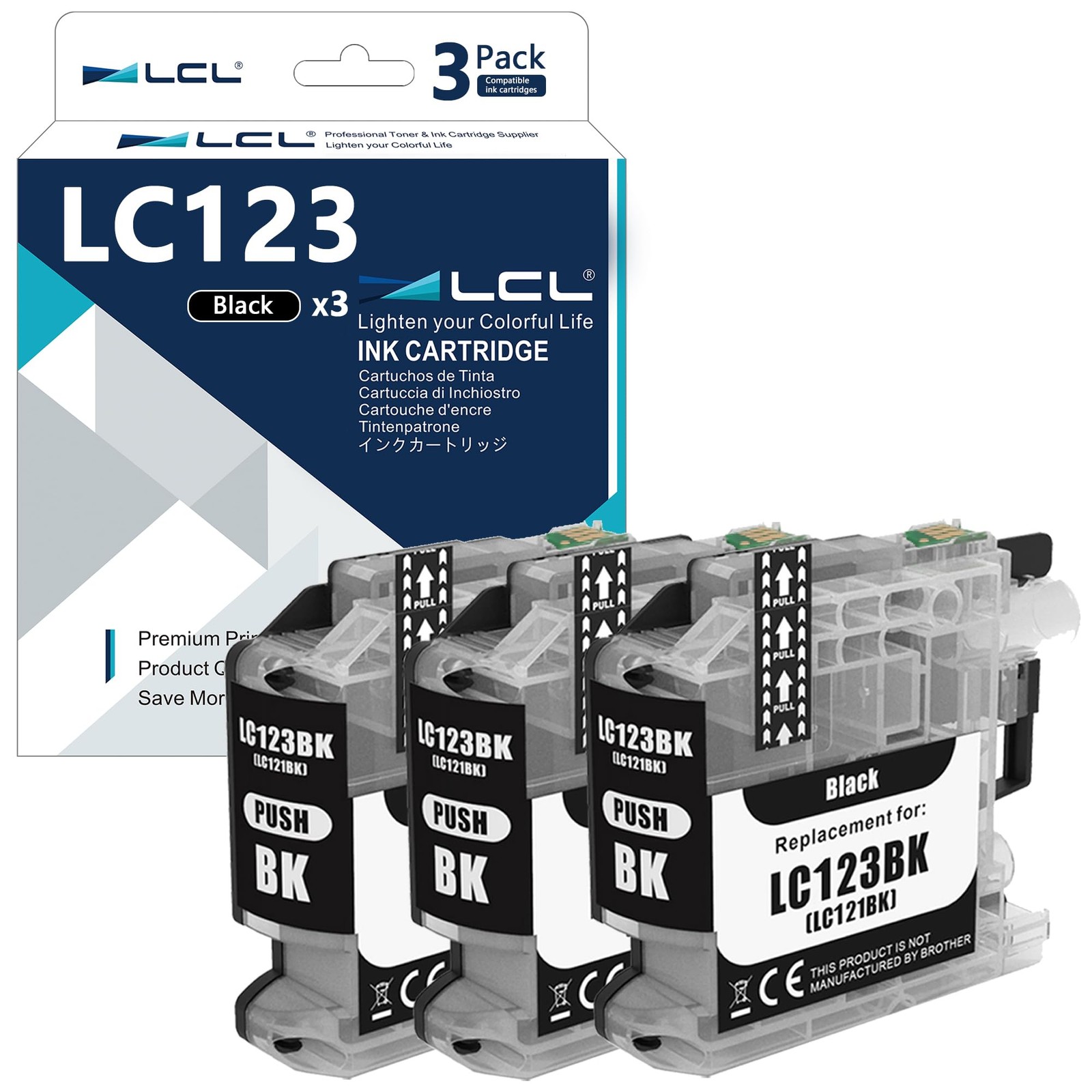 Cartouche LC123BK noire de remplacement pour imprimer les rapports d'activité au bureau pack de 3