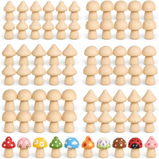 60Pcs Wooden Mushrooms, 6 Sizes of Natural Unfinished Wooden Mushroom, Wood Mush