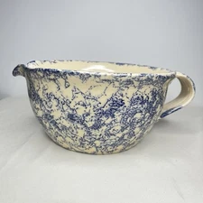 VTG Casey Pottery Batter Bowl Blue White Spongeware Marshall TX Folk Pottery