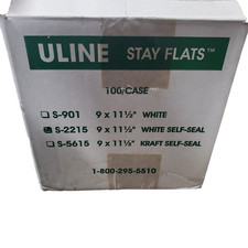 ULine StayFlats 100/case 9" x 11 1/2" White Self-Seal S-2215 Brand New Case