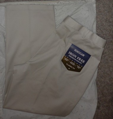 HAGGAR Mens IRON-FREE PREMIUM KHAKI CLASSIC-FIT PANTS~Size 40 x 30~NEW