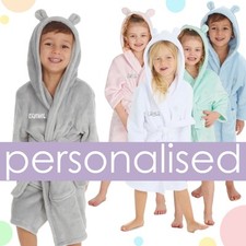 Personalised Toddler Boys Girls Robe Hooded Bear Ears Dressing Gown 2 3 4 Years