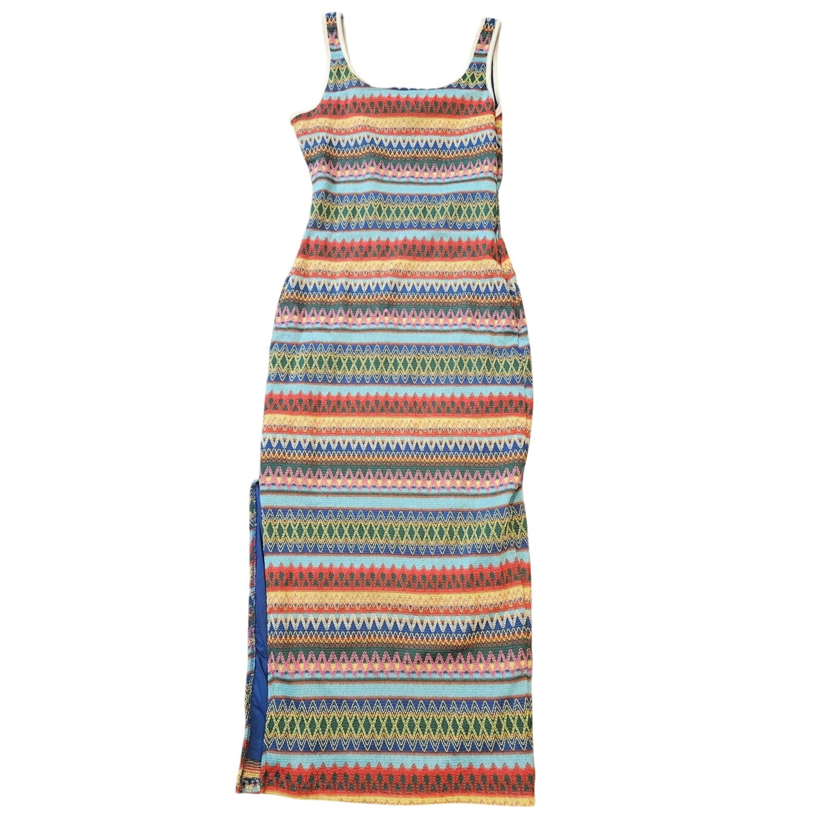 Pretty Garden Knit Maxi Dress M Bodycon Vibrant Stripes Summer vacation slit