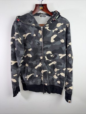 Bathing Ape schwarz Tarnmuster Baumwolle Haikopf Detail Hoody Jacke Medium