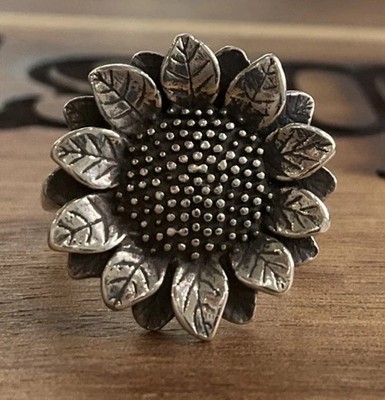 Vintage 925 Sunflower Ring Sterling Silver Floral Daisy Boho Ring Size 6.25