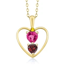 18K Yellow Gold Plated Silver Pink Created Sapphire Garnet and Yellow Sapphire