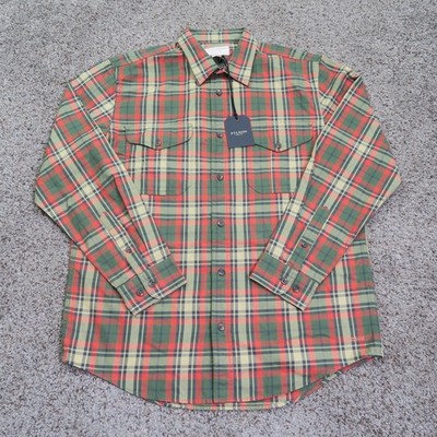 NWT CC Filson Shirt Mens Medium Silver Pine Red Plaid Lightweight Alaskan Guide