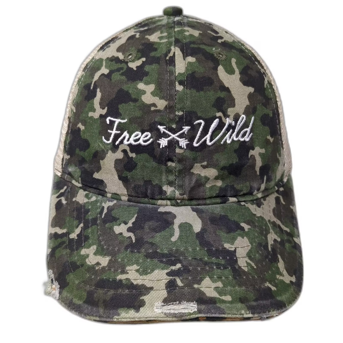 帽子 anytee Leopard Camo Cap Green Camo Free & Wild Mesh Baseball Cap Hat OS Distressed Leopard