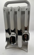 VTG Stainless Steel Japan, Flatware 24pc White Handle Set Caddy Retro Mod EUC ￼
