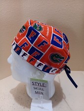 Florida Gators Block Men's Skull/Chemo Surgical Scrub Hat/Cap Handmade