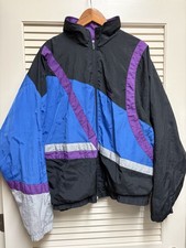 Vintage Reebok Colorblock Windbreaker Jacket XL 80s 90s Black Blue Purple Taiwan