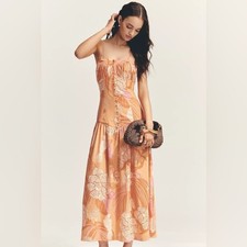 Farm Rio x Anthropologie Linen Blend Strapless Drop-Waist Maxi Dress Size L
