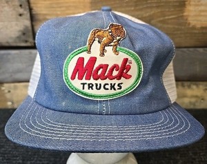 Vintage Mack Trucks Mack Bulldog K-Brand Denim Mesh Trucker Patch Snapback Hat