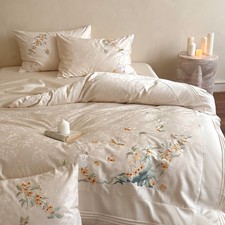 Bedding Set 4 Pcs 100s Silk Cotton Duvet Cover Bed Sheet 2 Pillowcases Flowers